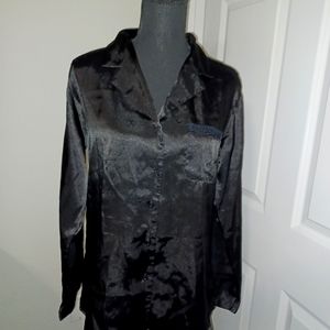 Adonna 2 Piece Black Satin Pajama Set ** EUC **